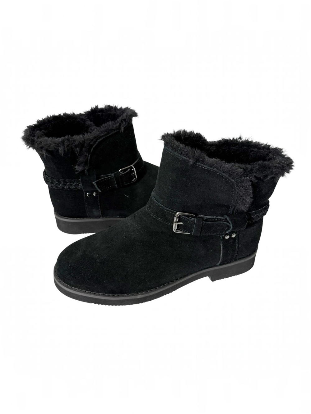 Style & Co Womens Korri Black Faux Suede Pull On Buckled Winter Booties Size 10